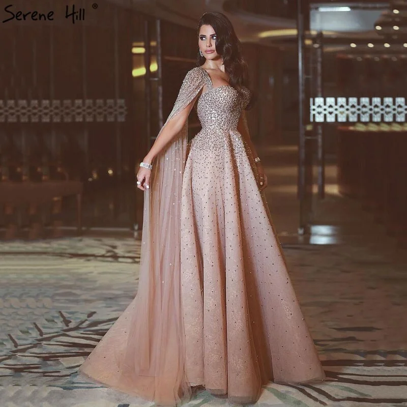 Sale Gold Backless Sexy Luxury Evening Dresses 2024 Dubai Crystal Sleeveless A-Line Formal Dress Serene Hill LA70290