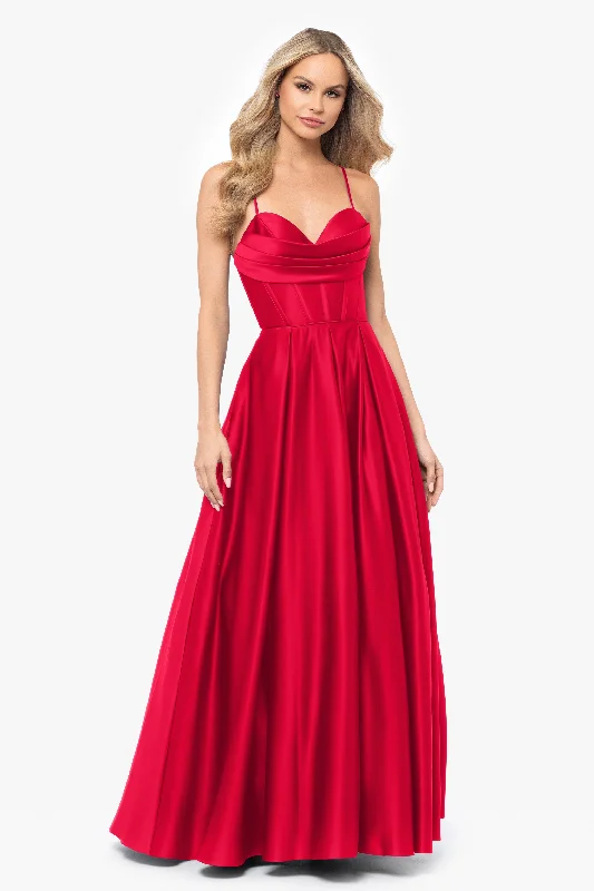 "Liza" Lamour Satin Draped Corset Tieback Gown