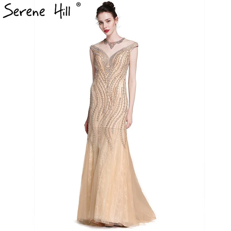 Sale Luxury  Sexy Mermaid Newest Evening Dresses Long Crystal Beading Tulle 2024 Robe De Soiree Serene Hill LA6077