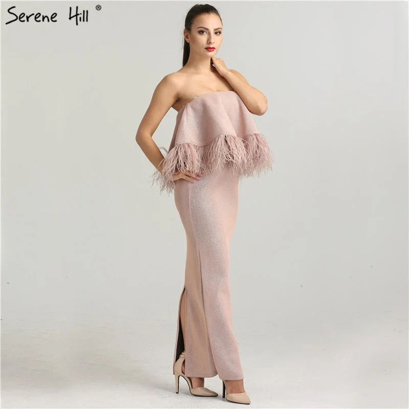 Ostrich Mermaid Formal Evening Dress Sleeveless Feathers Beading Hill QA8021