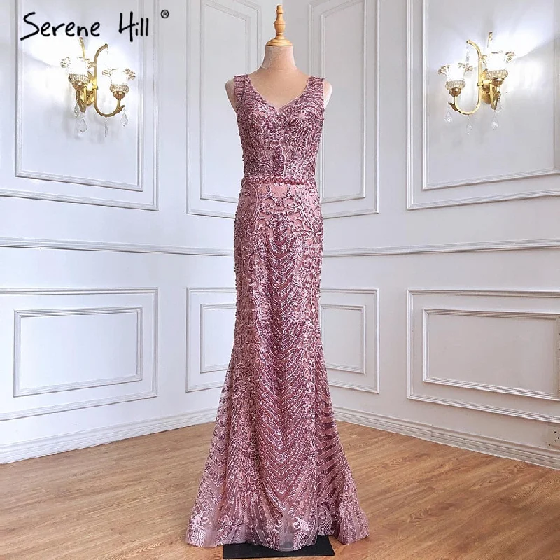 Pink Beaded Lace Luxury Evening Dresses Gowns 2024 Mermaid Elegant Sexy For Women Party Serene Hill LA70596