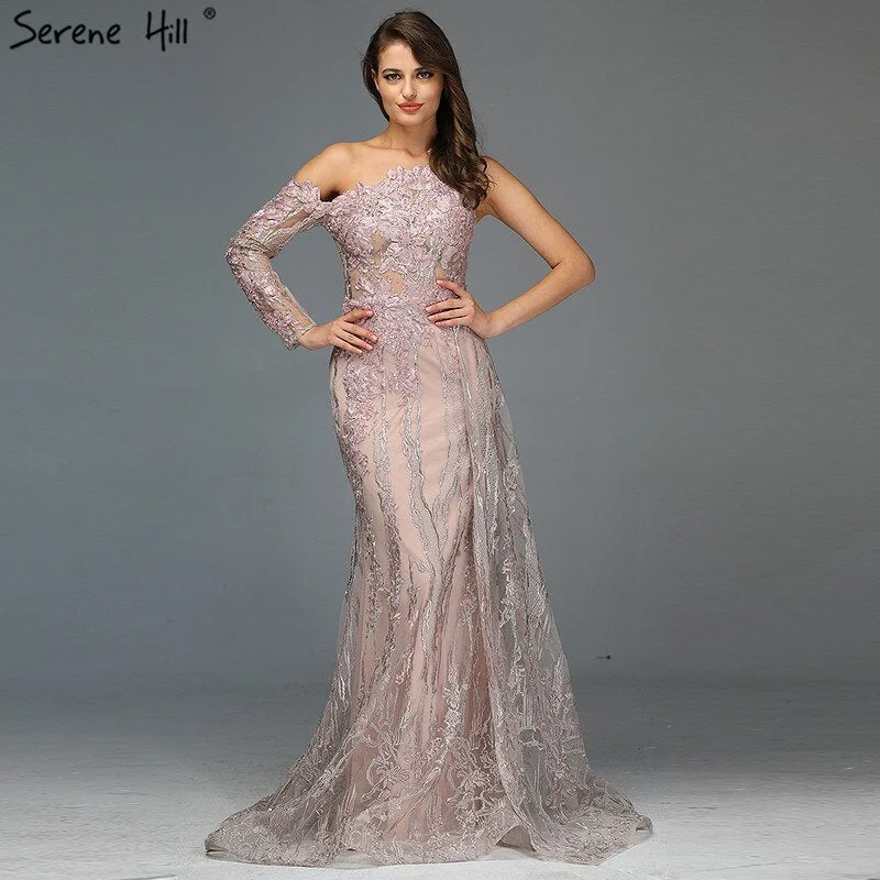 Pink Beading Diamonds Sexy Evening Dresses Real Photo One-Shoulder Mermaid Formal Dress 2024 Serene Hill LA60999