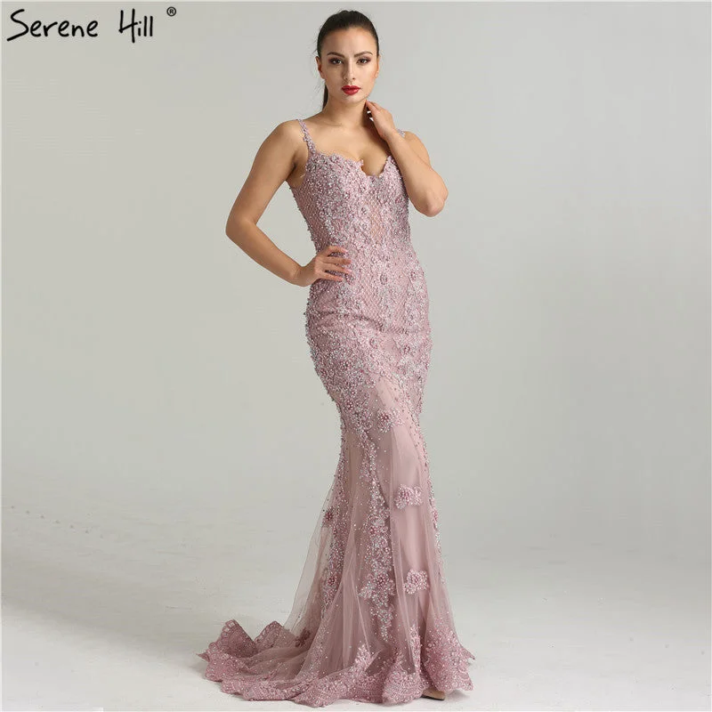 Sale Pink  Sexy Elegant Evening Dresses 2024 Lace  Pears Diamond Mermaid Formal Evening Dress Real Photo LA6355