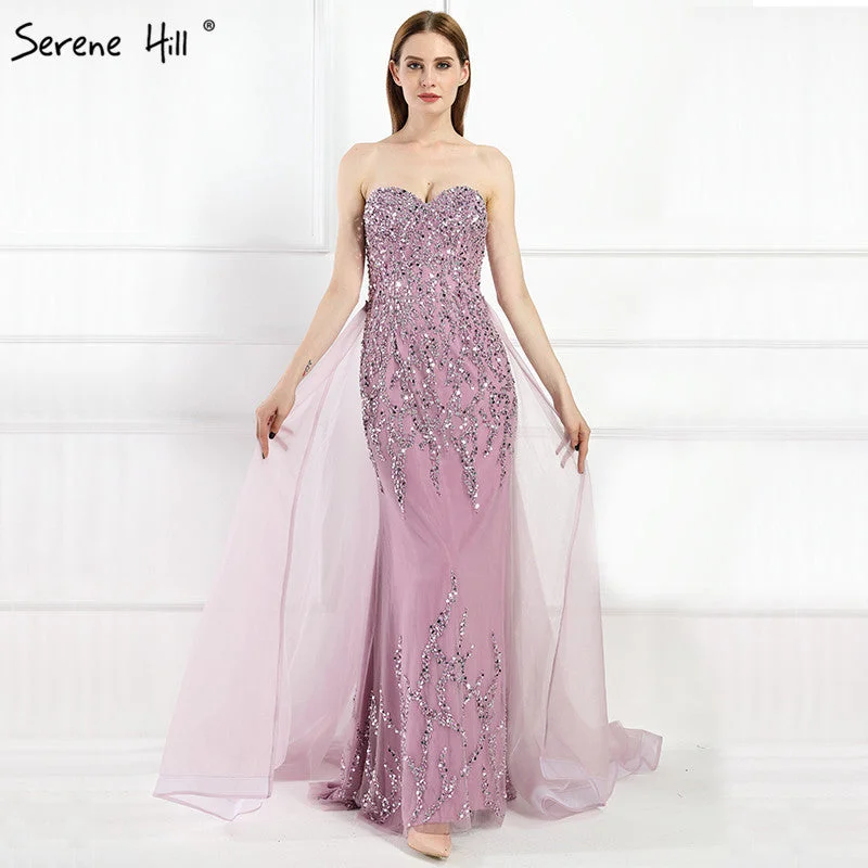 Purple Mermaid Elegant Fashion Evening Dress Beading Sequined Sleeveless LA6215