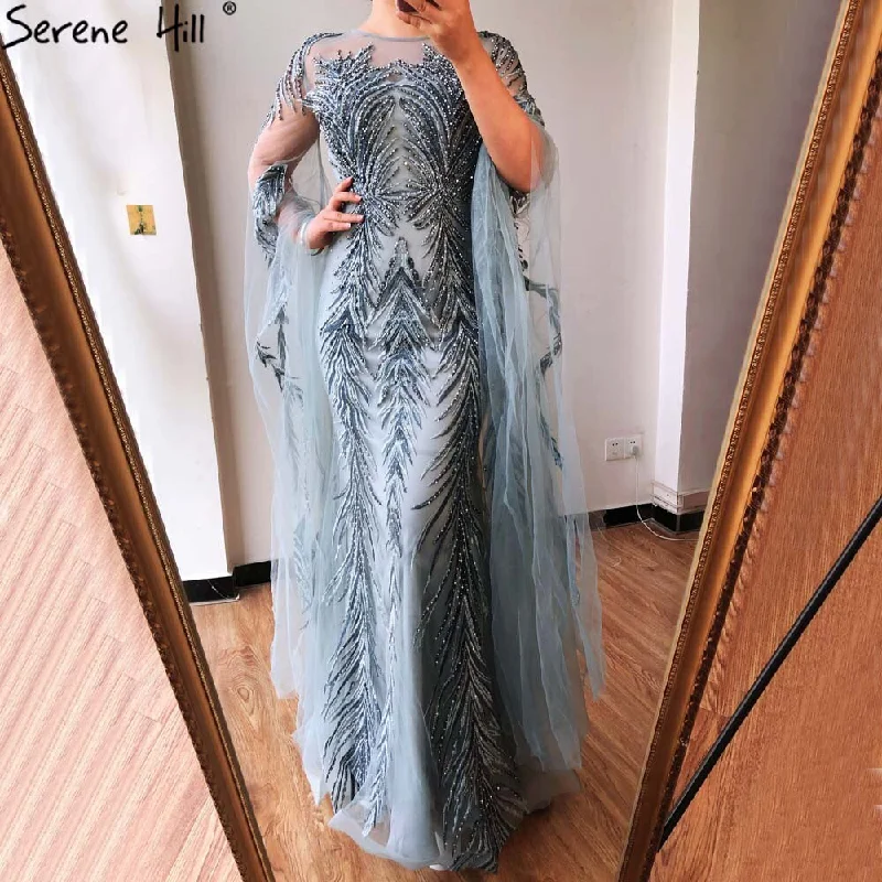 Serene Hil Grey Mermaid Luxury Evening Dresses Gowns 2024 Long Sleeves Beading Elegant For Women Party LA70576