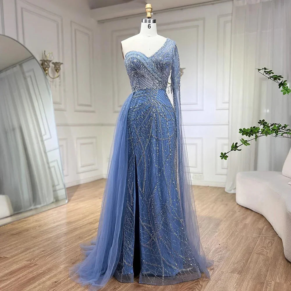 Serene Hill Arabian Blue Elegant Mermaid Evening Dress with Beaded Skirt - Luxury Ladies Wedding Party Dress 2024 LA72174