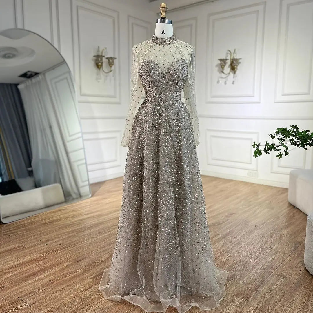 Serene Hill Arabic Nude Mermaid Beaded Tassel Evening Dresses Luxury Gowns 2024 for Women's Wedding Party 2024 LA72570