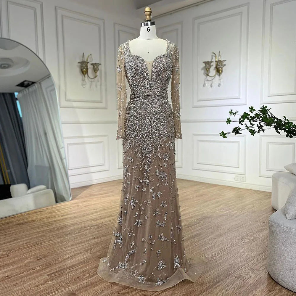 Serene Hill Arabic Caramel Mermaid Sweetheart Beaded Luxury Dubai Evening Dresses Gowns For Women Wedding Party 2024 LA72465