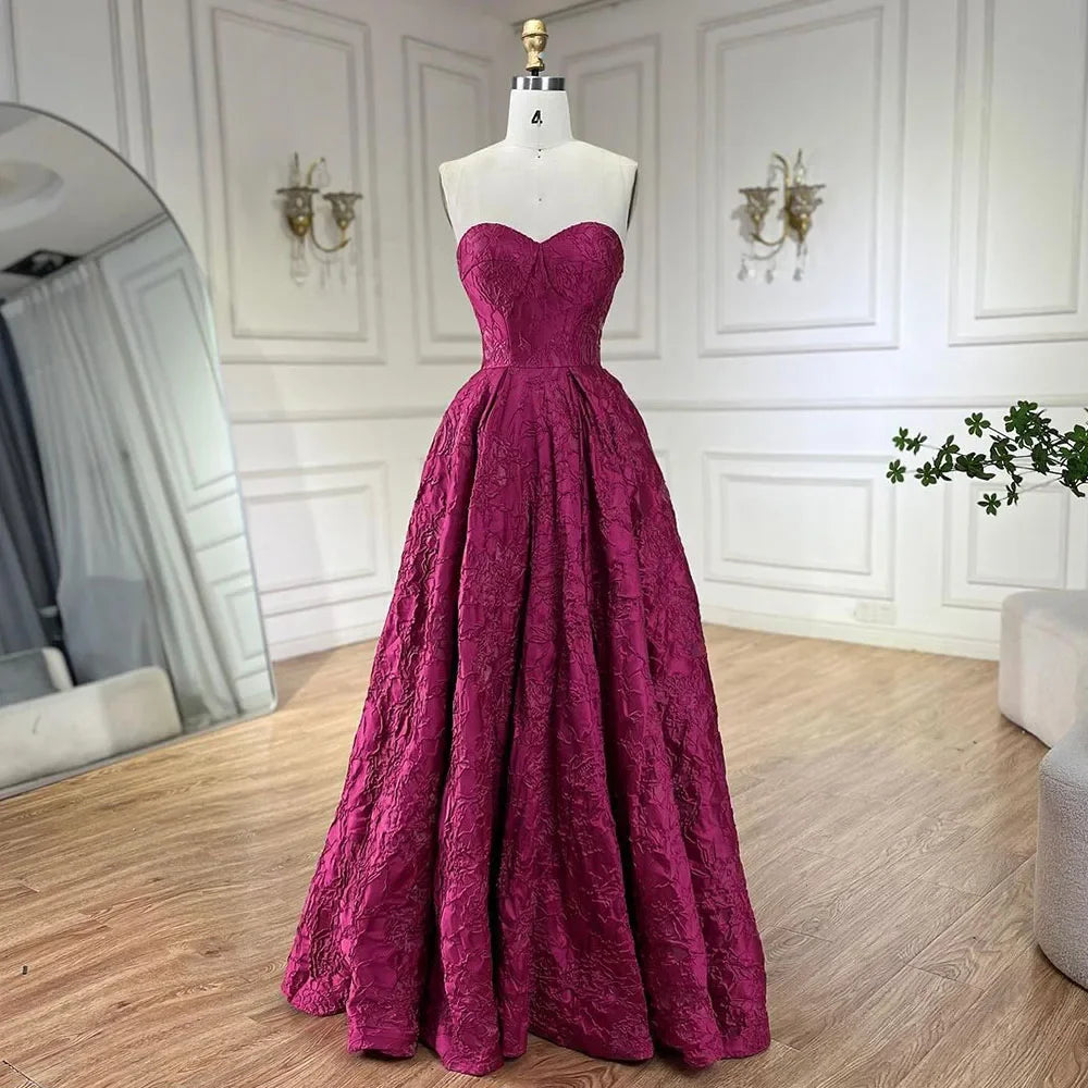 Serene Hill Arabic Fuchsia Elegant Evening Dresses 2024 Luxury Dubai A-Line Sleeveless Formal Dress Long Design LA70699