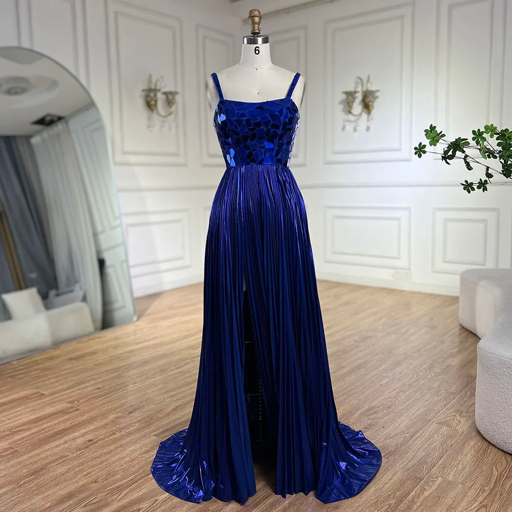 Serene Hill Blue Halter Straps Front Lace-Up Back Mermaid Beaded Sequined Evening Gown for Women | Wedding Party 2024 LA72612