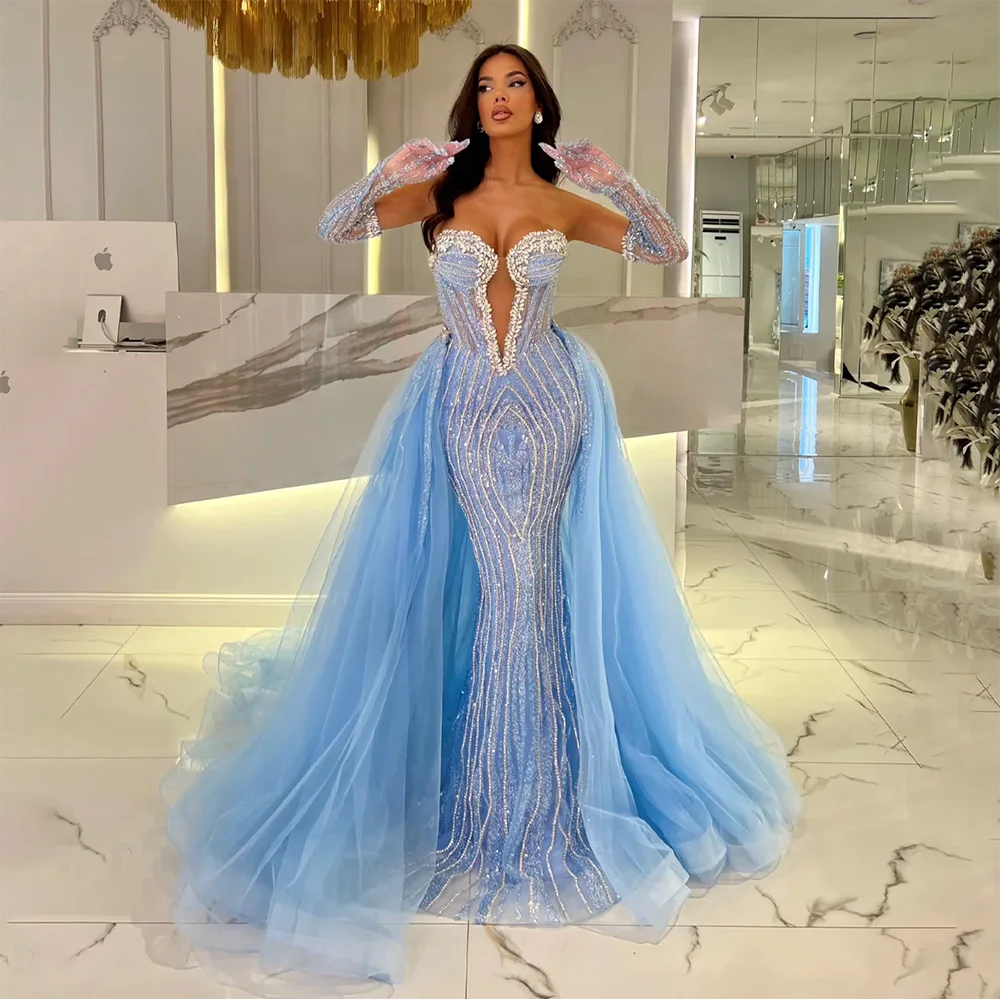 Serene Hill Luxury Dubai Arabia Evening Dresses Gowns for Women Nude  Beaded Mermaid With Gloves for Wedding Parties 2024 LA72582