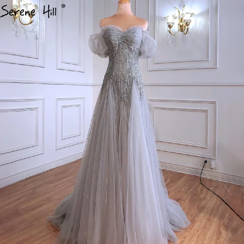 Serene Hill Grey Mermaid  Luxury  Evening Dresses Gowns 2024 Beading Sparkle Sexy For Wowmen Party LA70931