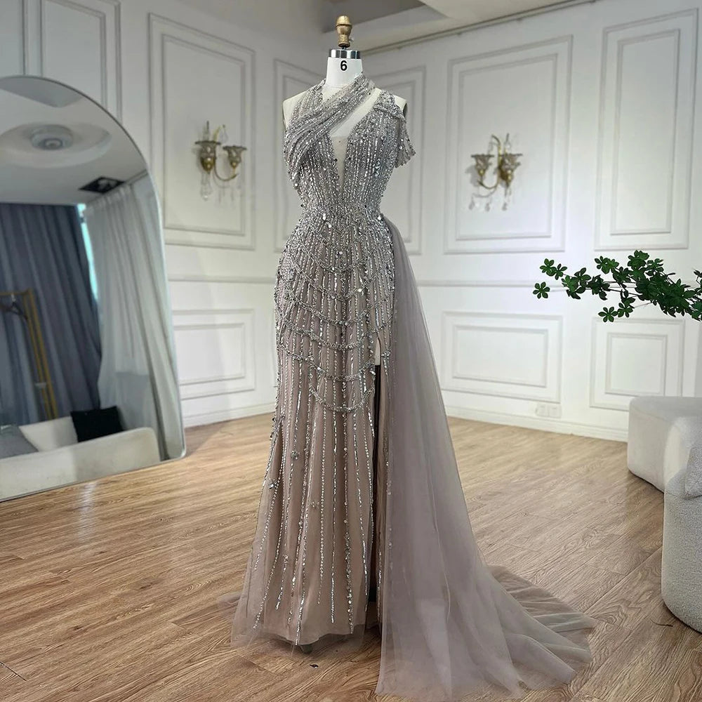 Serene Hill Luxury Beaded Caramel  Evening Dresses Elegant Long Arabic Prom Formal Gowns for Women Wedding Party 2024 LA71778A