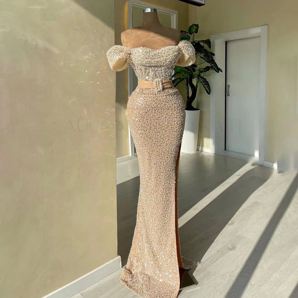 Serene Hill Nude Mermaid Elegant Boat Neck Beaded Luxury Dubai Evening Dresses Gowns For Women Wedding Party 2024 LA72318C