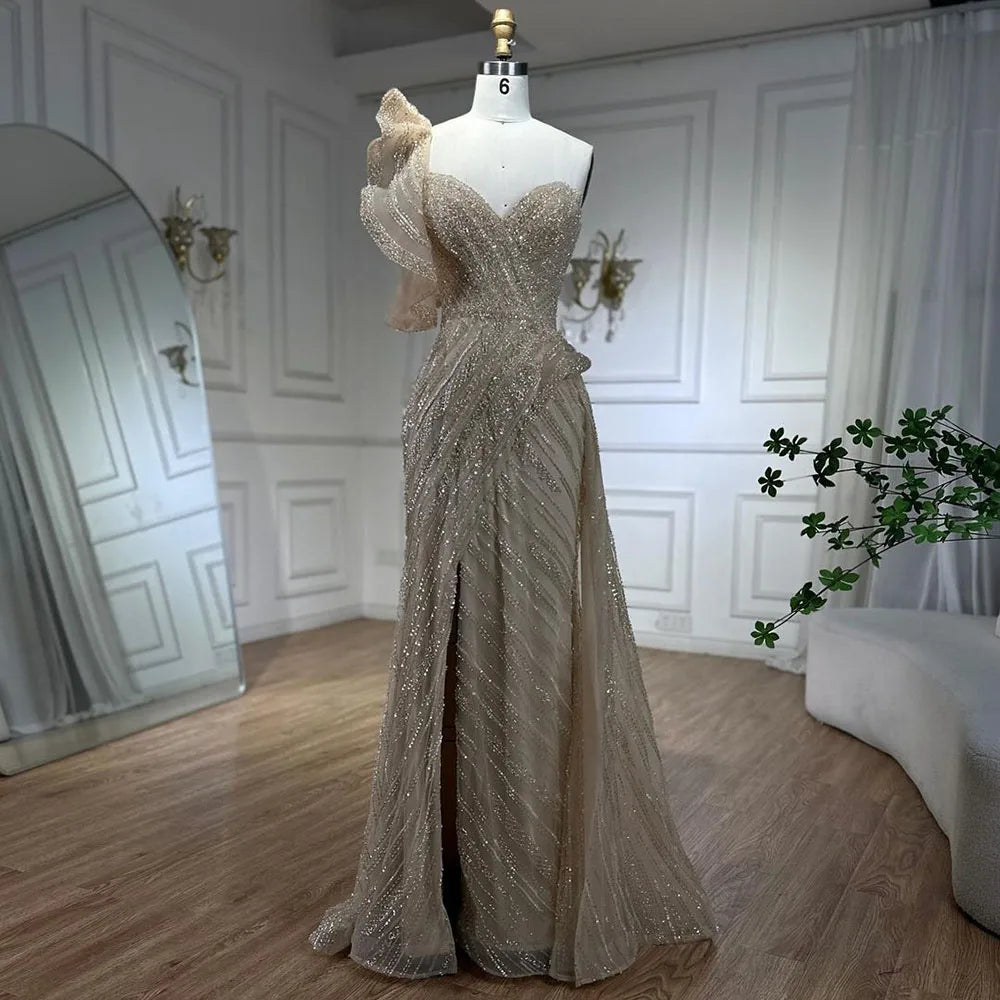 Serene Hill One-Shoulder nude Mermaid With Overskirt Beaded Evening Dress Gown for Women's Wedding Party 2024 LA72389