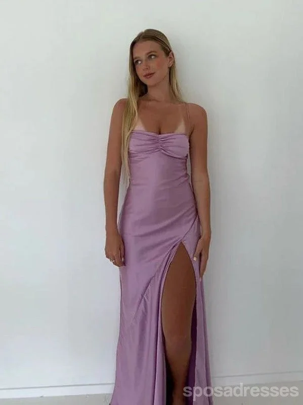 Sexy Purple Mermaid Spaghetti Straps Side Slit Long Party Prom Dresses,Evening Dress,13399