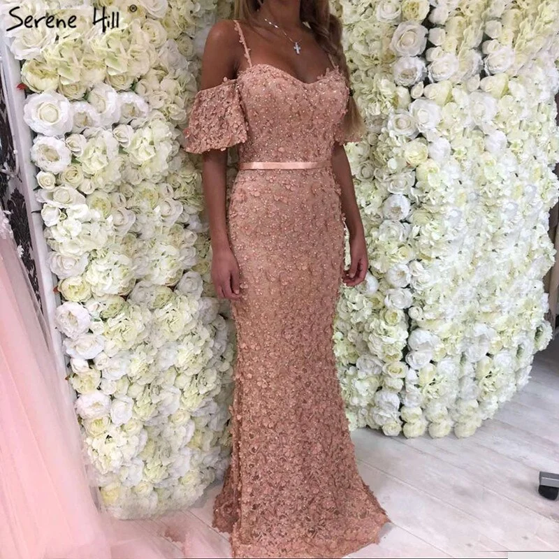 On Sale no return no refundSale Sexy Strapless Short Sleeves Mermaid Evening Dresses 2024 Embroidery Pearls Fashion Formal Dress Serene Hill LA6519