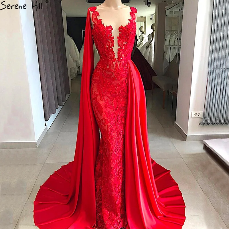 On Sale no return no refundSale Sleeveless Red Evening Dresses Beading Lace Mermaid Formal LA6603