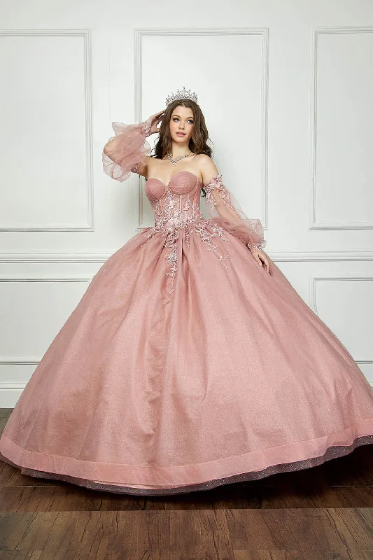 Strapless Puff Sleeve Ball Gown by Petite Adele PQ1046