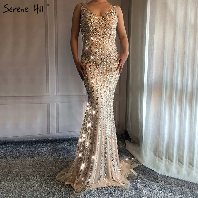 On Sale no return no refundV-Neck Luxury Slim Mermaid Evening Dresses Beading Sequined GlLiter LA6464