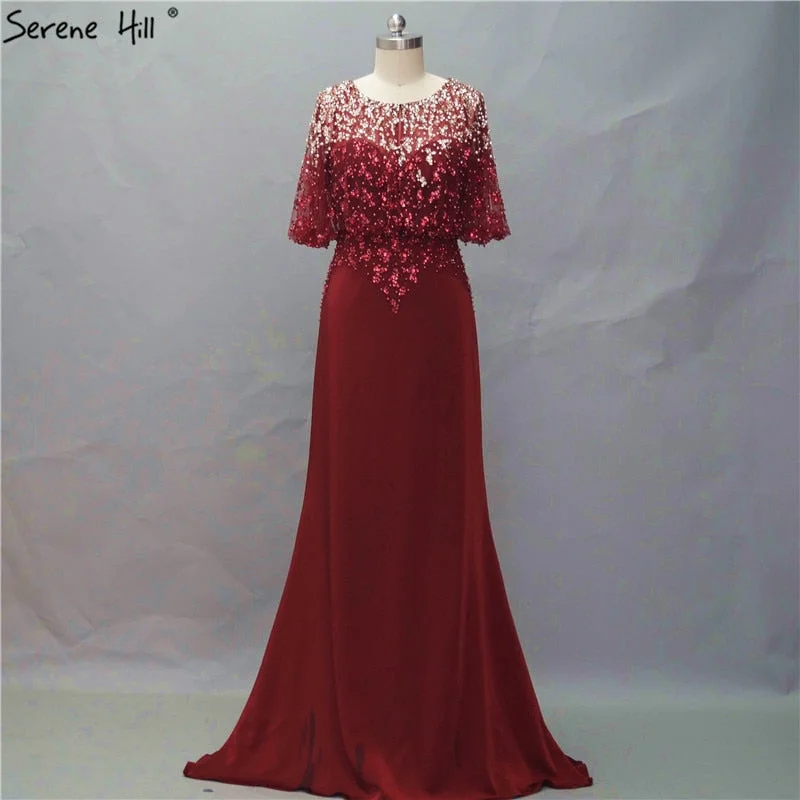 On Sale no return no refundSale Wine Red Sleeveless Fashion New Evening Dresses Beading Bride LA6617