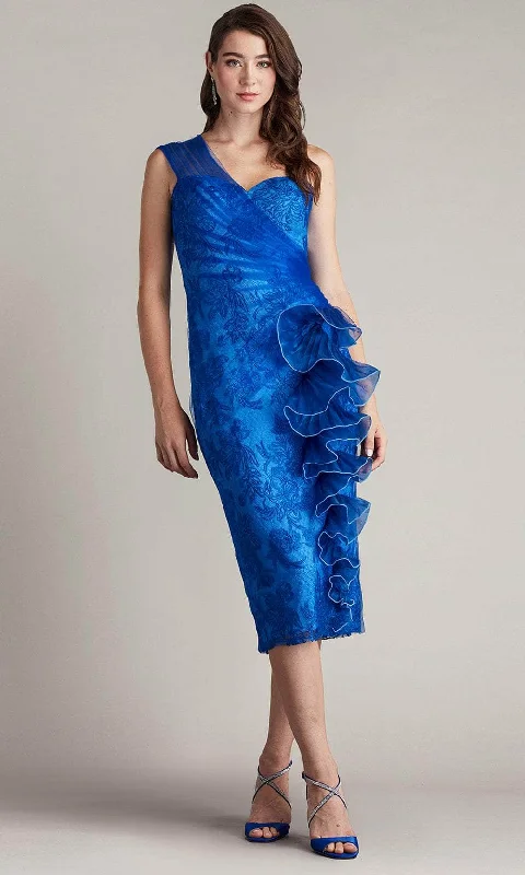 Cocktail dress with shimmer fabric-Tadashi Shoji CDV24343MD - Ruffle Draped Cocktail Dress