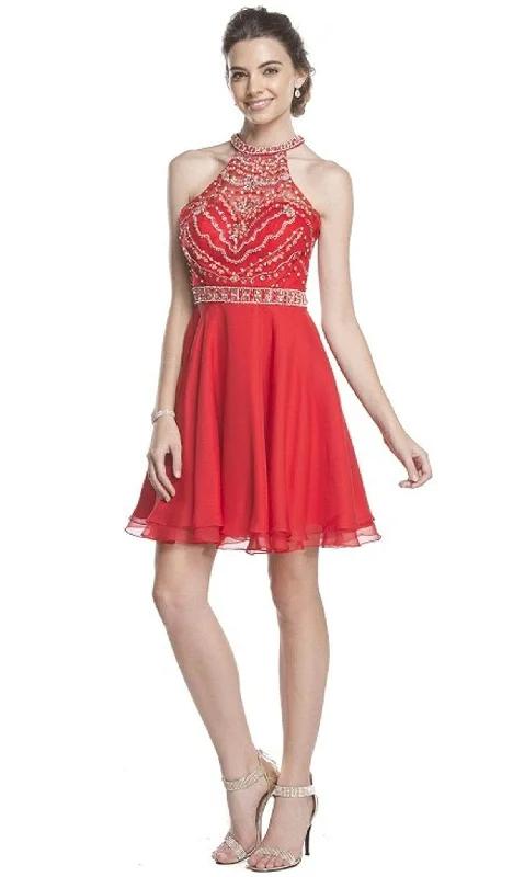 Cocktail dress with bustier top-Trevi Collection S1601 - Ornate Halter Homecoming Dress